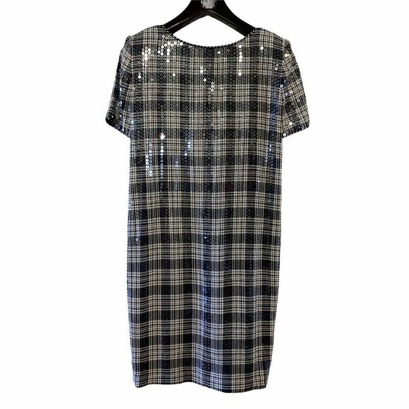 Albert Nipon Sheath Dress Black Plaid Sequin 4 - Picture 4 of 8